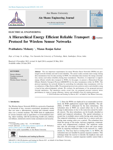A hierarchical energy efficient reliable transport protocol for wireless sensor