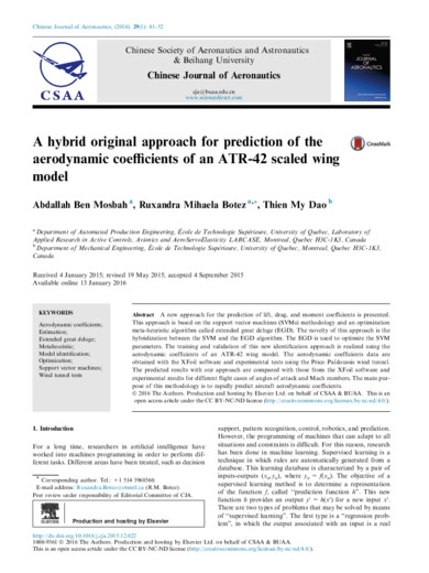 A hybrid original approach for prediction of the aerodynamic coefficients of an ATR-42 scaled wing model