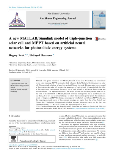 A new MATLAB/Simulink model of triple-junction solar cell and MPPT