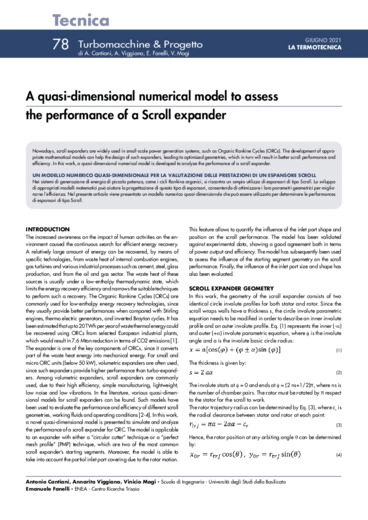 A quasi-dimensional numerical model to assess  the performance of