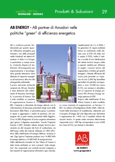 AB partner di Amadori nelle politiche “green” di efficienza energetica