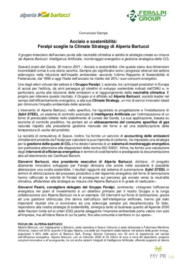Acciaio e sostenibilit: Feralpi sceglie la Climate Strategy di Alperia Bartucci