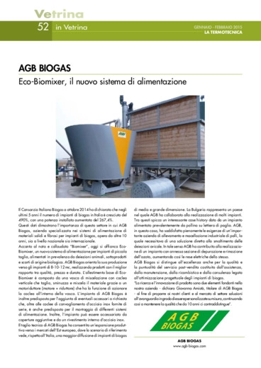 AGB BIOGAS. Eco-Biomixer, il nuovo sistema di alimentazione
