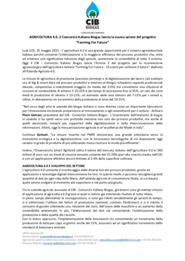 AGRICOLTURA 4.0, il Consorzio Italiano Biogas lancia la nuova azione del progetto 