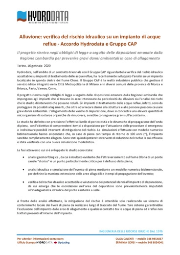Alluvione: verifica del rischio idraulico su un impianto di acque reflue - Accordo Hydrodata e Gruppo CAP