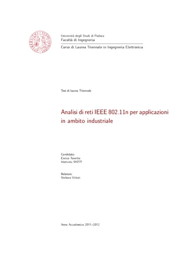 Analisi di reti IEEE 802.11n per applicazioni in ambito industriale