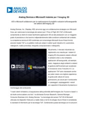 Analog Devices e Microsoft insieme per l'imaging 3D 