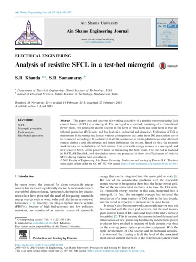 Analysis of resistive SFCL in a test-bed microgrid