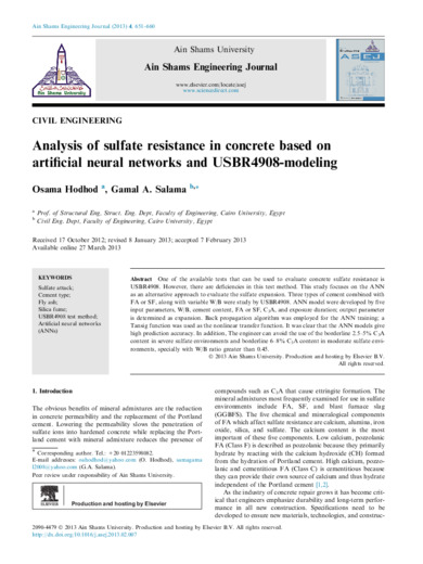 Analysis of sulfate resistance in concrete based on artificial neural
