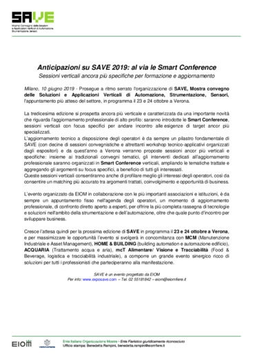 Anticipazioni su SAVE 2019: al via le Smart Conference