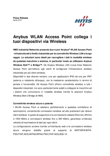 Anybus WLAN Access Point collega i tuoi dispositivi via Wireless