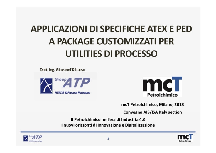 Applicazioni di specifiche ATEX e PED a package customizzati per utilities di processo