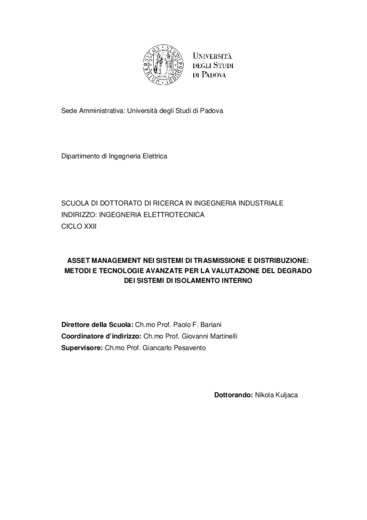 Asset management nei sistemi di trasmissione e distribuzione: valutazione del