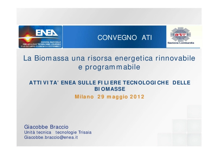 Attività Enea sulle filiere tecnologiche delle biomasse 