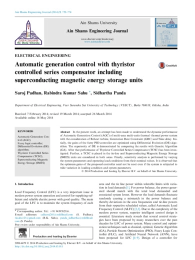 Automatic generation control with thyristor controlled series compensator including superconducting