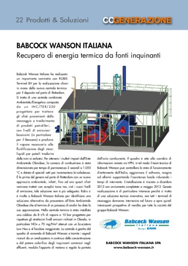 Babcock Wanson ItalIana. Recupero di energia termica da fonti inquinanti