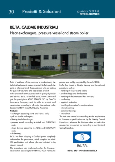 BE.TA. CALDAIE INDUSTRIALI<br>Heat exchangers, pressure vessel and steam boiler