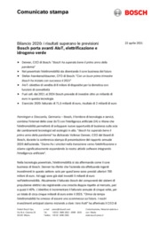 Bilancio 2020: i risultati superano le previsioni Bosch porta avanti AIoT, elettrificazione e  idrogeno verde