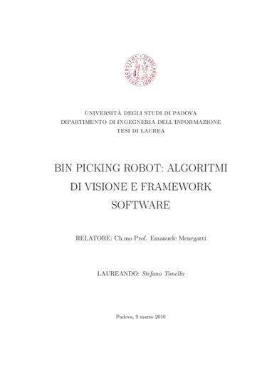 Bin picking robot: algoritmi di visione e framework software 