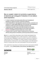 Bio-on sceglie i sistemi di controllo e supervisione Siemens per sviluppare l’Industria 4.0 nel settore bioplastica