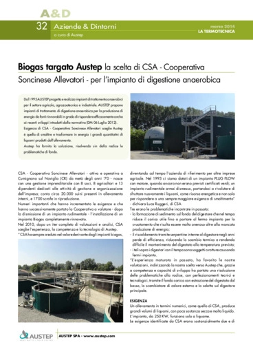 Biogas targato Austep la scelta di CSA - Cooperativa Soncinese