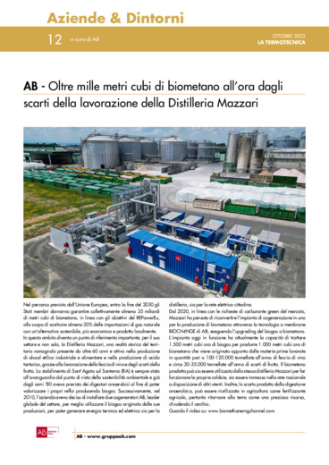 Oltre mille metri cubi di biometano all'ora dagli scarti della lavorazione della Distilleria Mazzari