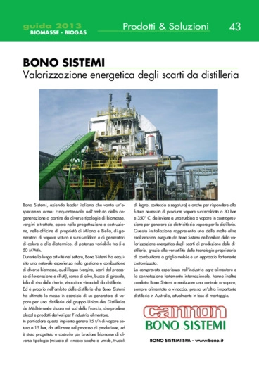 Bono Sistemi. Valorizzazione energetica degli scarti da distilleria