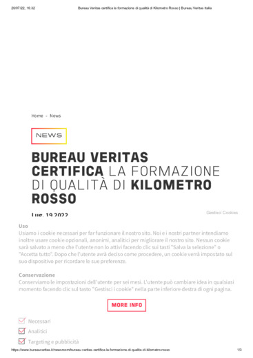 Bureau Veritas certifica la formazione di qualità di Kilometro Rosso
