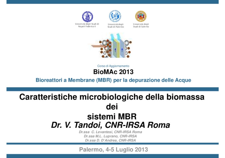 Caratteristiche microbiologiche della biomassa dei sistemi MBR