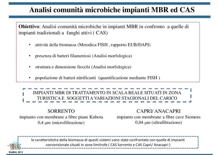Caratteristiche microbiologiche della biomassa dei sistemi MBR