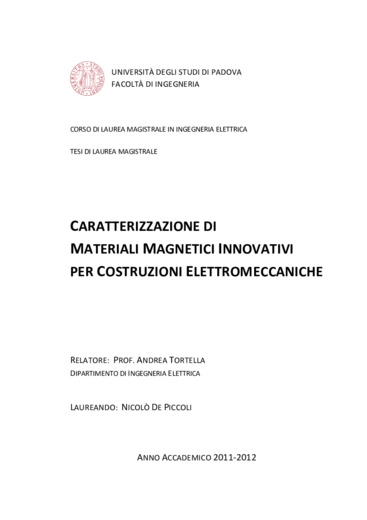 Caratterizzazione di materiali magnetici innovativi per costruzioni elettromeccaniche 