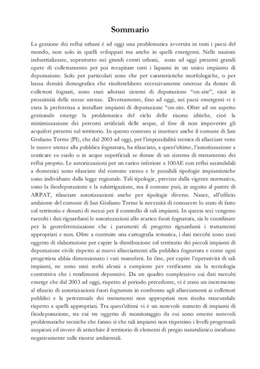 Censimento ed analisi funzionale dei piccoli impianti di depurazione civile nel comune di San Giuliano Terme