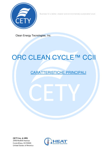 CETY Clean Cycle II - Descrizione tecnica