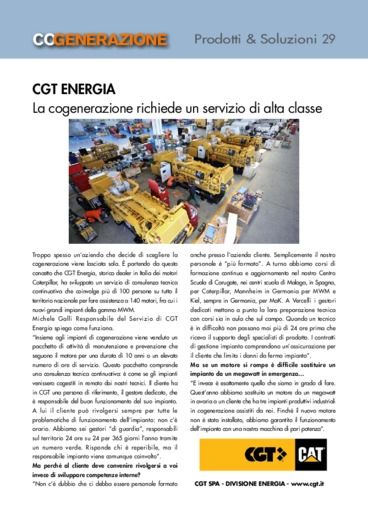 CGT ENERGIA
 La cogenerazione richiede un servizio di alta classe