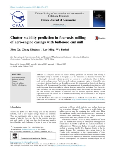 Chatter stability prediction in four-axis milling of aero-engine casings with