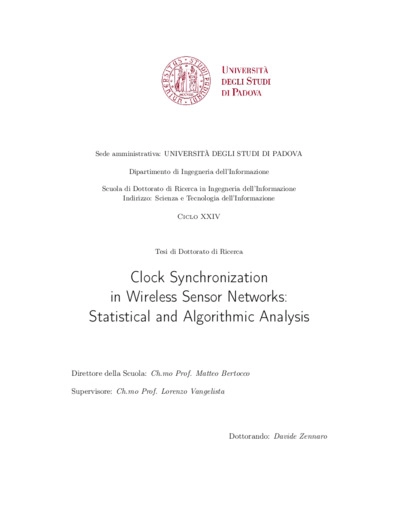 Clock Synchronization in Wireless Sensor Networks: Statistical and Algorithmic Analysis