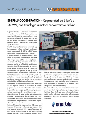 Cogeneratori da 6 kWe a 20 MW, con tecnologia a motore endotermico o turbina