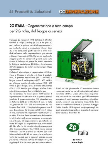 Cogenerazione a tutto campo per 2G Italia, dal biogas ai