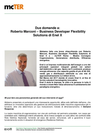Cogenerazione: due domande a Roberto Marconi - Business Developer Flexibility