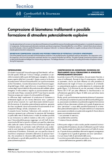 Compressione di biometano: trafilamenti e possibile formazione di atmosfere potenzialmente esplosive