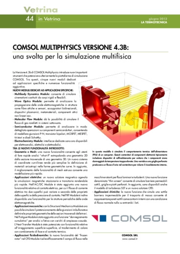 COMSOL Multiphysics Versione 4.3b: una svolta per la simulazione multifisica