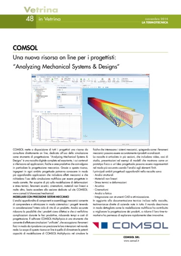 COMSOL. Una nuova risorsa on line per i progettisti: “Analyzing Mechanical Systems & Designs”