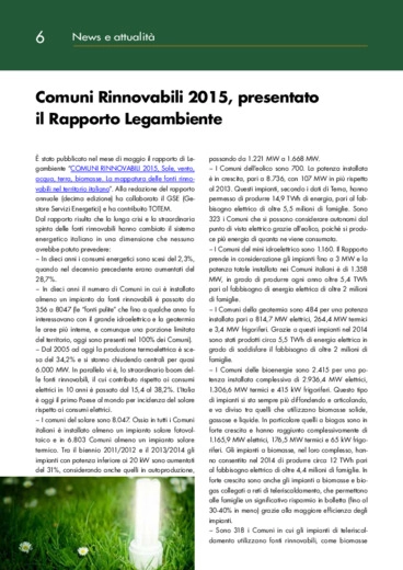 Comuni Rinnovabili 2015, presentato il Rapporto Legambiente