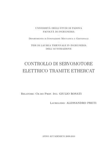 Controllo di servomotore elettrico tramite Ethercat 