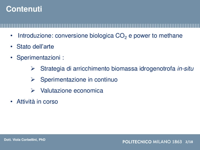 Conversione biologica di CO2 a metano: prospettive e risultati in-situ