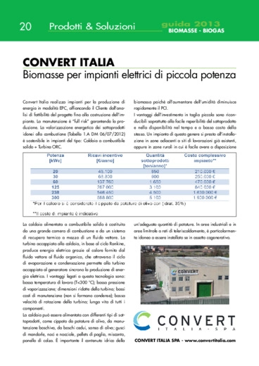 Convert Italia. Biomasse per impianti elettrici di piccola potenza