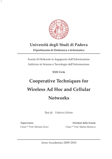 Cooperative Techniques for Wireless Ad Hoc and Cellular Networks