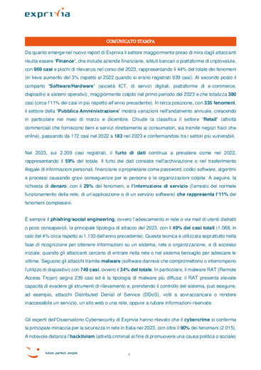 CyberSecurity: Report Annuale di Exprivia nel 2023 ondata di attacchi informatici in Italia
