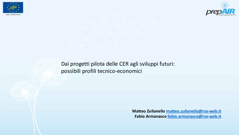 Dai progetti pilota delle CER agli sviluppi futuri: possibili profili tecnico-economici