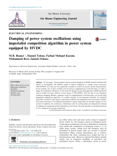 Damping of power system oscillations using imperialist competition algorithm in